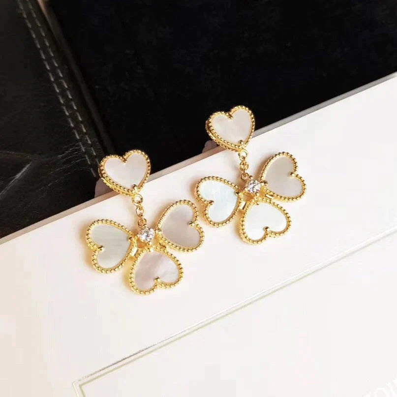 [✨Rose💎]Boucles d'oreilles Clover Sweet White Mop