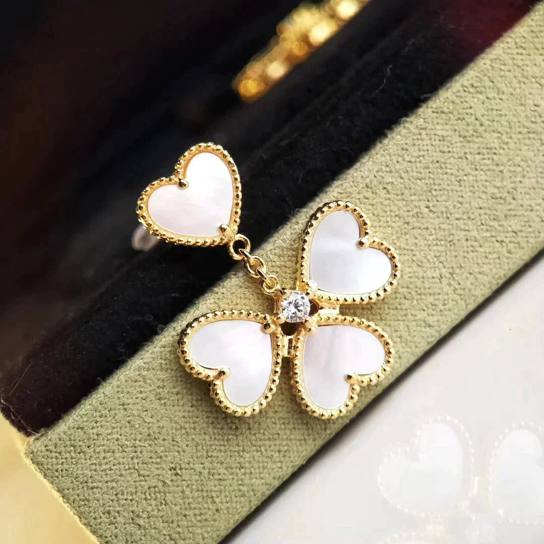[✨Rose💎]Boucles d'oreilles Clover Sweet White Mop