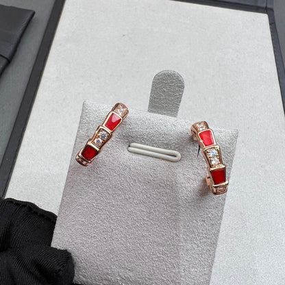[✨Rose💎]BOUCLES D'OREILLES EN OR ROSE ET CORNALINE SERPENTI