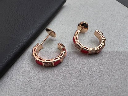 [✨Rose💎]BOUCLES D'OREILLES EN OR ROSE ET CORNALINE SERPENTI