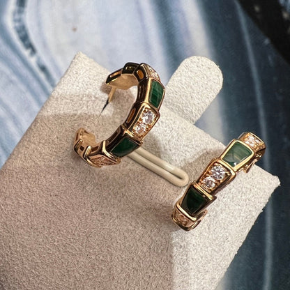 [✨Rose💎]BOUCLES D'OREILLES EN OR ROSE ET MALACHITE SERPENTI