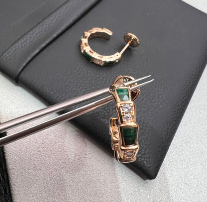 [✨Rose💎]BOUCLES D'OREILLES EN OR ROSE ET MALACHITE SERPENTI