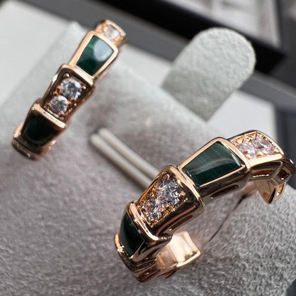 [✨Rose💎]BOUCLES D'OREILLES EN OR ROSE ET MALACHITE SERPENTI