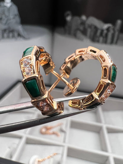 [✨Rose💎]BOUCLES D'OREILLES EN OR ROSE ET MALACHITE SERPENTI