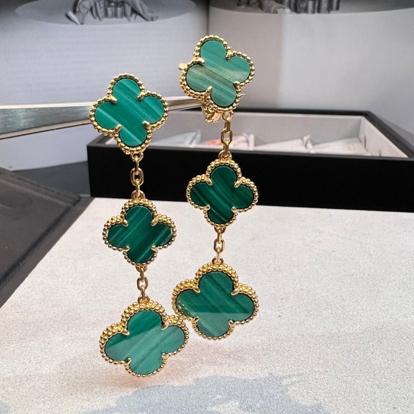 [✨Rose💎]TRÈFLE MALACHITE 3 MOTIFS OR 
