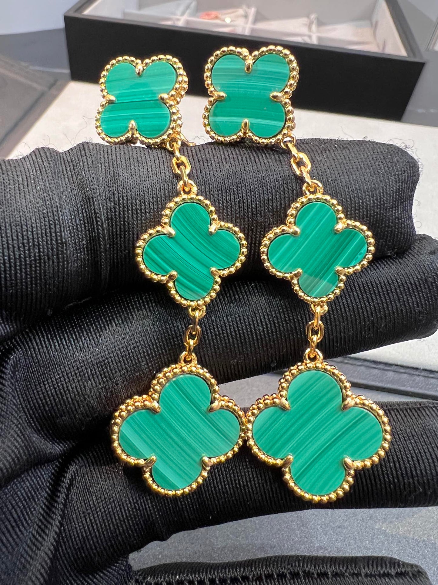 [✨Rose💎]TRÈFLE MALACHITE 3 MOTIFS OR 