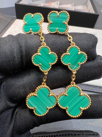 [✨Rose💎]TRÈFLE MALACHITE 3 MOTIFS OR 