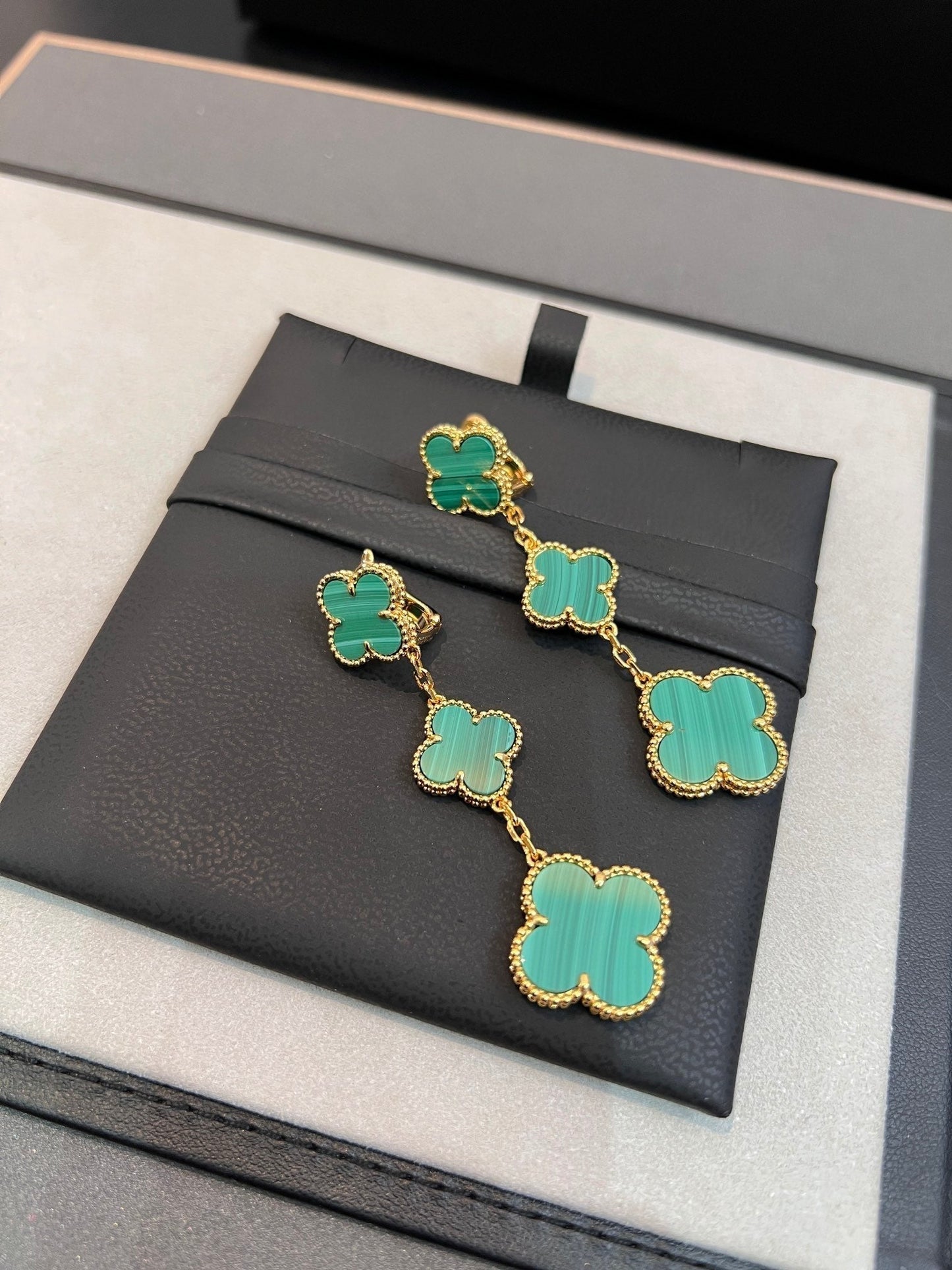 [✨Rose💎]TRÈFLE MALACHITE 3 MOTIFS OR 