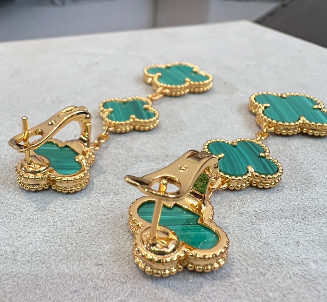 [✨Rose💎]TRÈFLE MALACHITE 3 MOTIFS OR 