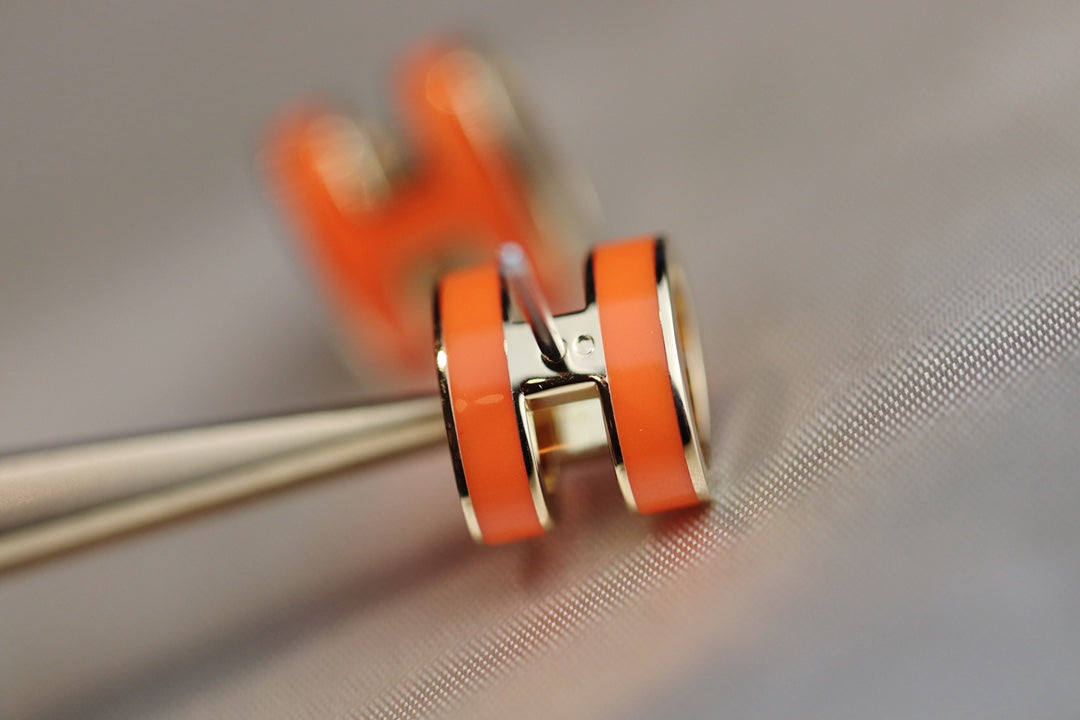 [✨Rose💎]MINI BOUCLES D'OREILLES POP H ORANGE