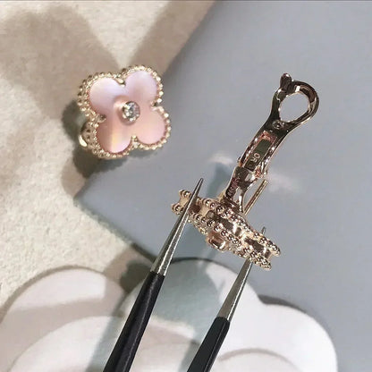 [✨Rose💎]CLOVER MEDIUM 1 MOTIFS BOUCLES D'OREILLES ROSE MOP DIAMANT