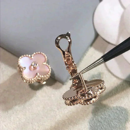 [✨Rose💎]CLOVER MEDIUM 1 MOTIFS BOUCLES D'OREILLES ROSE MOP DIAMANT