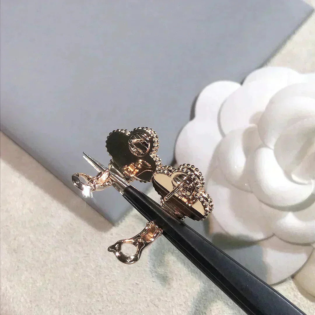 [✨Rose💎]CLOVER MEDIUM 1 MOTIFS BOUCLES D'OREILLES ROSE MOP DIAMANT