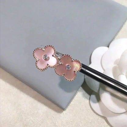 [✨Rose💎]CLOVER MEDIUM 1 MOTIFS BOUCLES D'OREILLES ROSE MOP DIAMANT