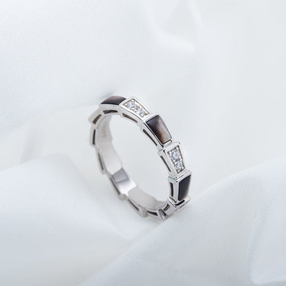 [✨Rose💎]BAGUE SERPENTI ARGENT DIAMANT NACRE NOIRE 3MM