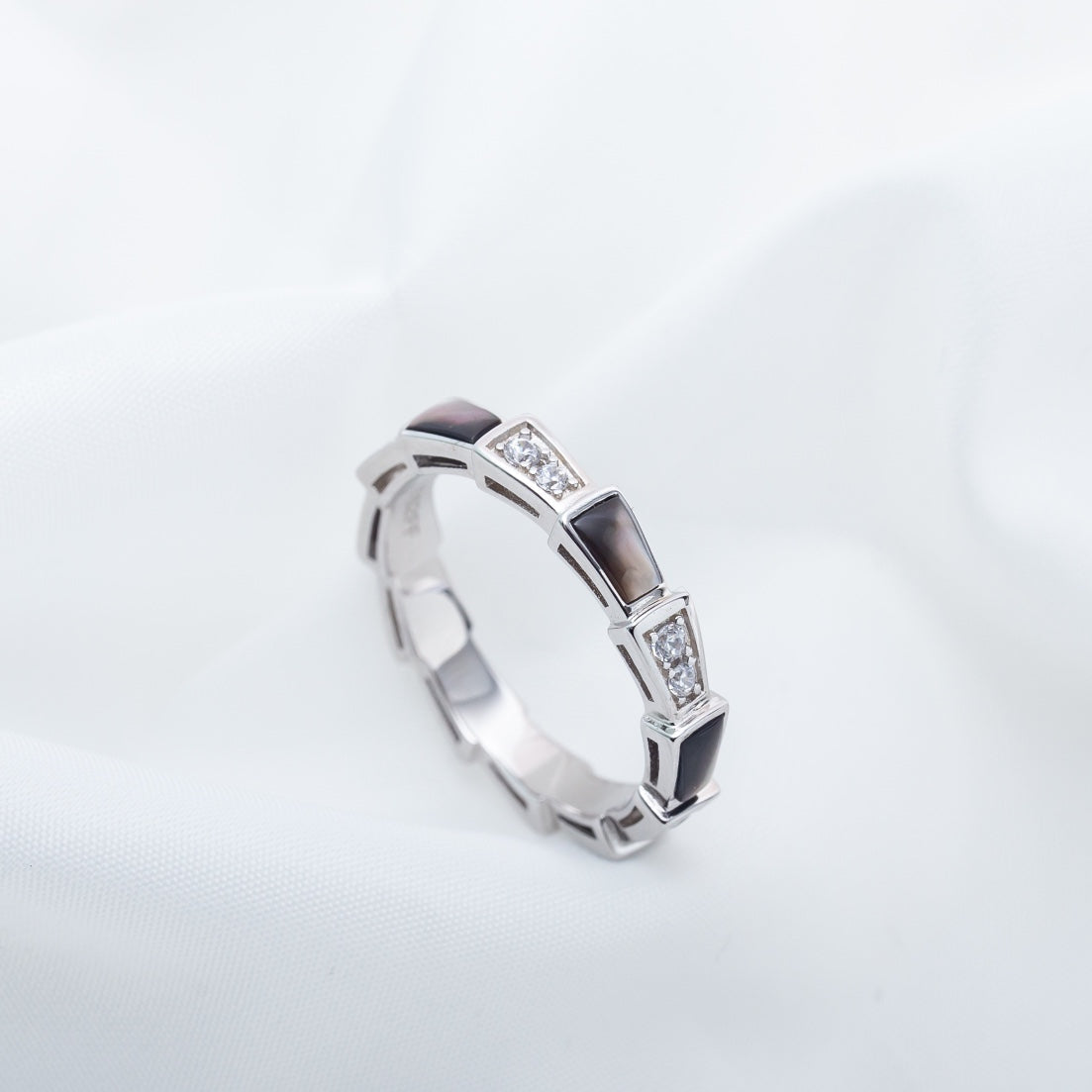 [✨Rose💎]BAGUE SERPENTI ARGENT DIAMANT NACRE NOIRE 3MM