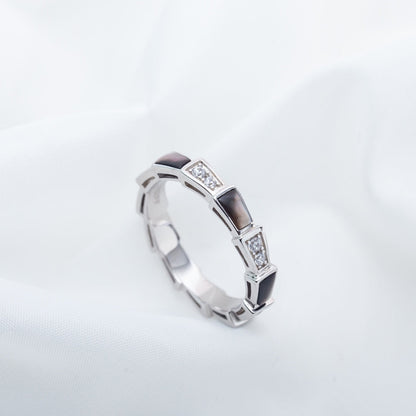 [✨Rose💎]BAGUE SERPENTI ARGENT DIAMANT NACRE NOIRE 3MM