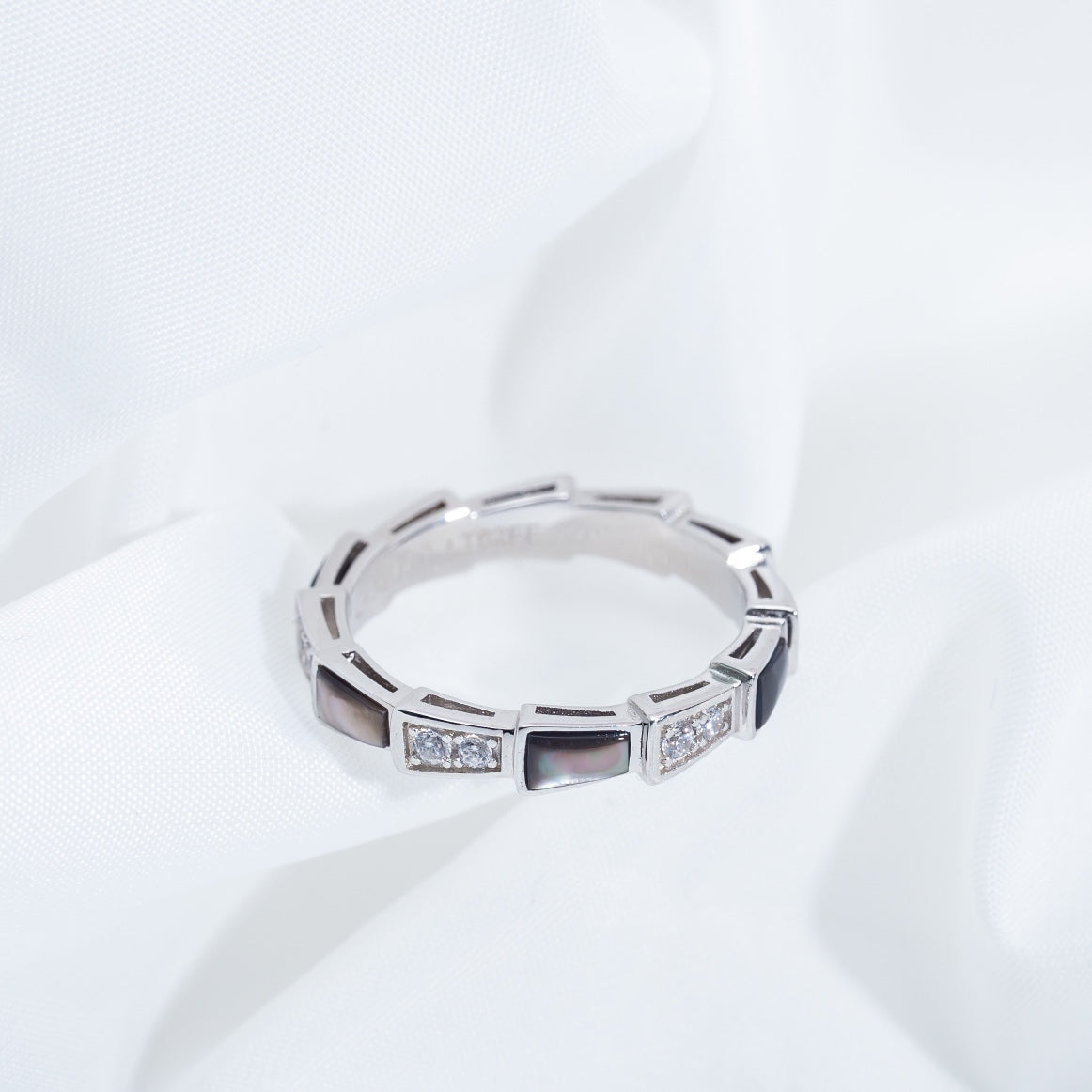 [✨Rose💎]BAGUE SERPENTI ARGENT DIAMANT NACRE NOIRE 3MM