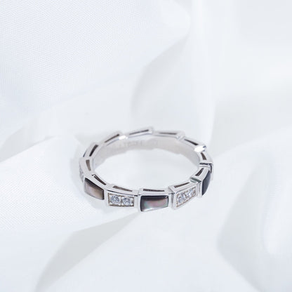 [✨Rose💎]BAGUE SERPENTI ARGENT DIAMANT NACRE NOIRE 3MM