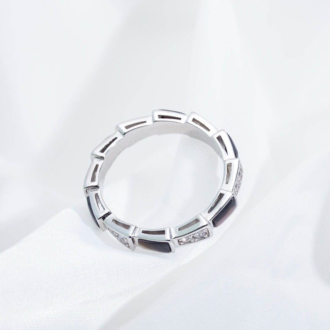 [✨Rose💎]BAGUE SERPENTI ARGENT DIAMANT NACRE NOIRE 3MM
