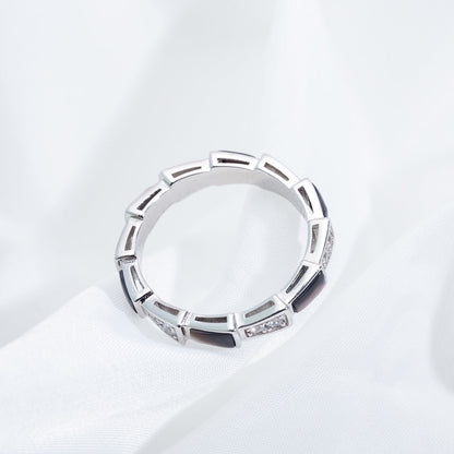 [✨Rose💎]BAGUE SERPENTI ARGENT DIAMANT NACRE NOIRE 3MM