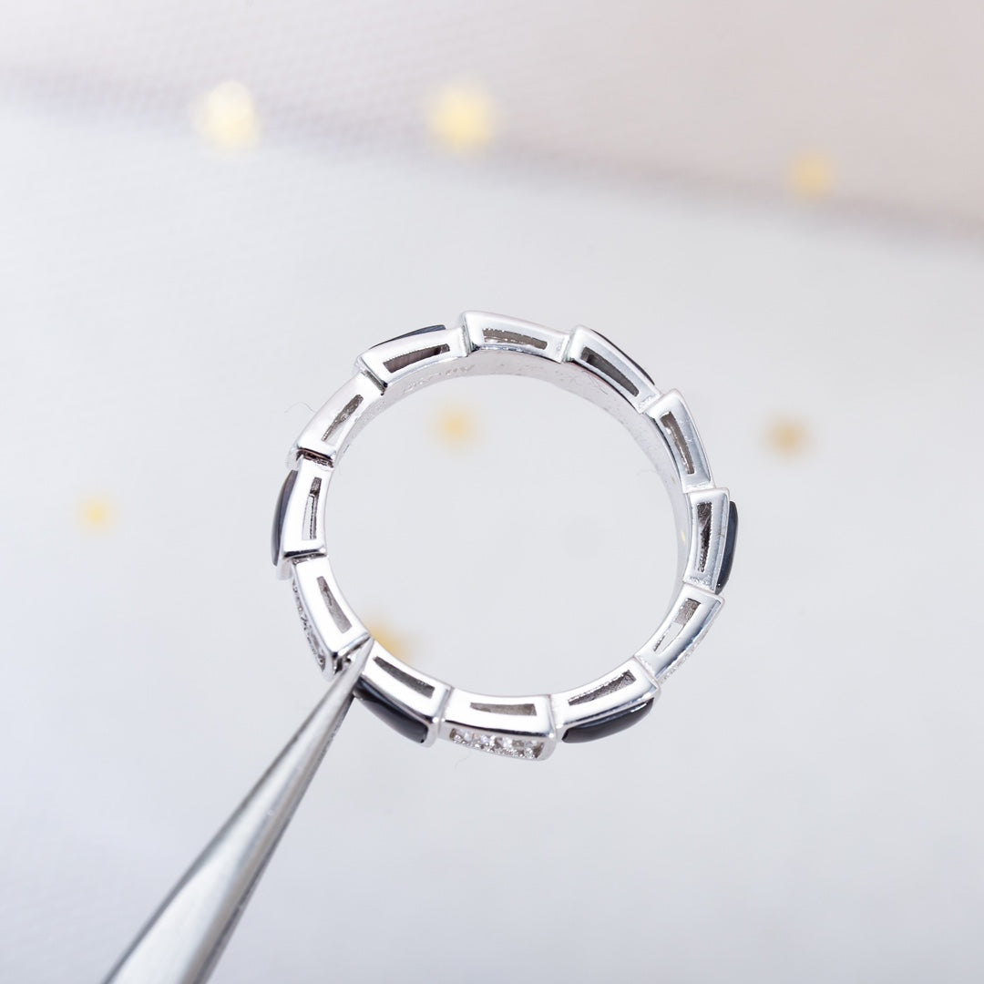 [✨Rose💎]BAGUE SERPENTI ARGENT DIAMANT NACRE NOIRE 3MM