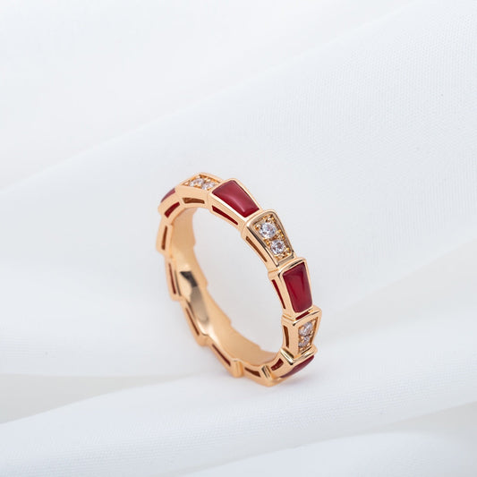 [✨Rose💎]SERPENTI RING PINK GOLD CARNELIAN DIAMOND 3MM