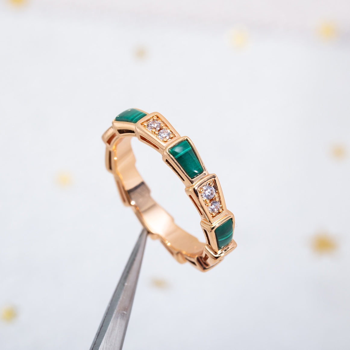 [✨Rose💎]BAGUE SERPENTI OR ROSE MALACHITE DIAMANT 3MM