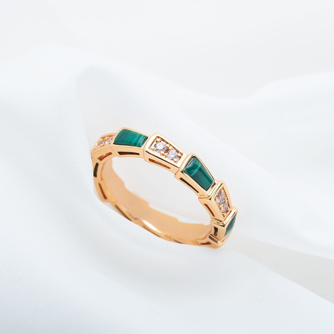 [✨Rose💎]BAGUE SERPENTI OR ROSE MALACHITE DIAMANT 3MM