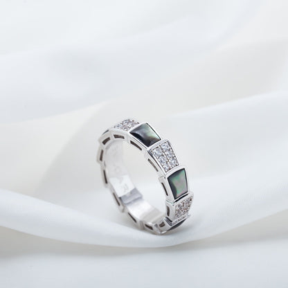[✨Rose💎]BAGUE SERPENTI ARGENT DIAMANT NACRE NOIRE 4MM
