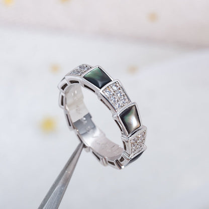 [✨Rose💎]BAGUE SERPENTI ARGENT DIAMANT NACRE NOIRE 4MM