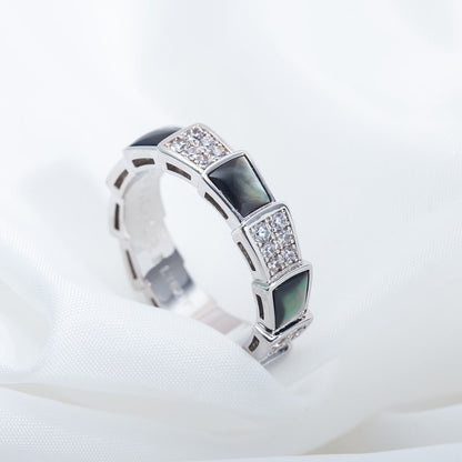 [✨Rose💎]BAGUE SERPENTI ARGENT DIAMANT NACRE NOIRE 4MM