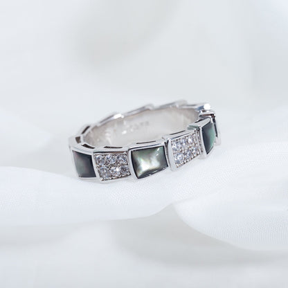 [✨Rose💎]BAGUE SERPENTI ARGENT DIAMANT NACRE NOIRE 4MM