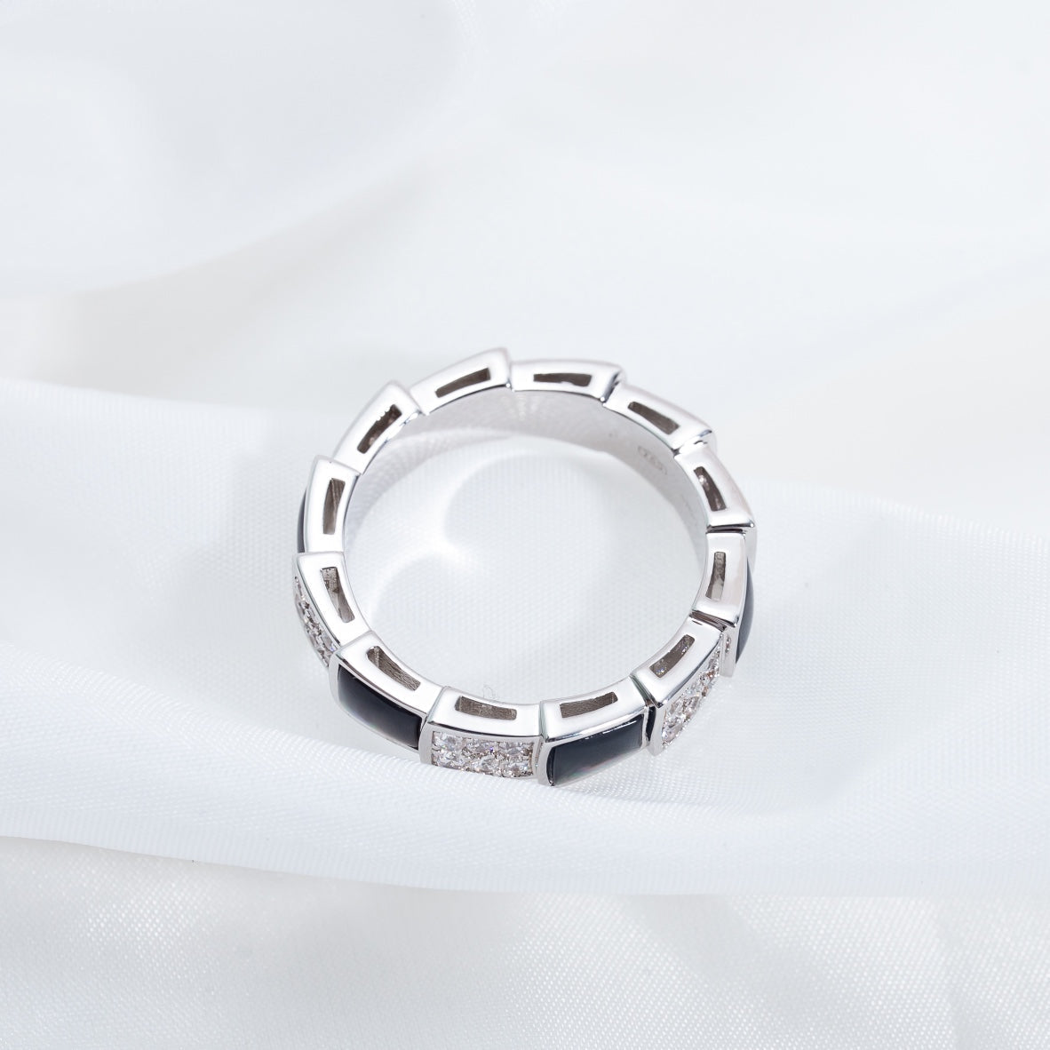 [✨Rose💎]BAGUE SERPENTI ARGENT DIAMANT NACRE NOIRE 4MM