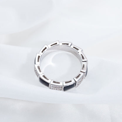 [✨Rose💎]BAGUE SERPENTI ARGENT DIAMANT NACRE NOIRE 4MM