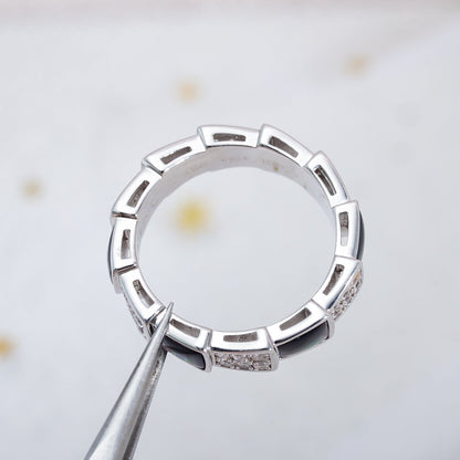 [✨Rose💎]BAGUE SERPENTI ARGENT DIAMANT NACRE NOIRE 4MM