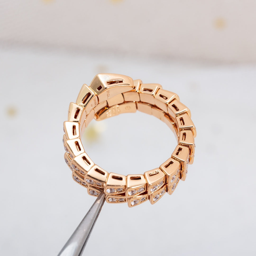 [✨Rose💎]BAGUE SERPENTI OR ROSE DIAMANT DOUBLE RANGÉE