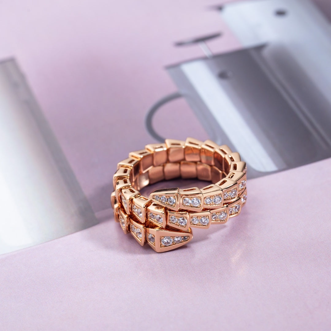 [✨Rose💎]BAGUE SERPENTI OR ROSE DIAMANT DOUBLE RANGÉE