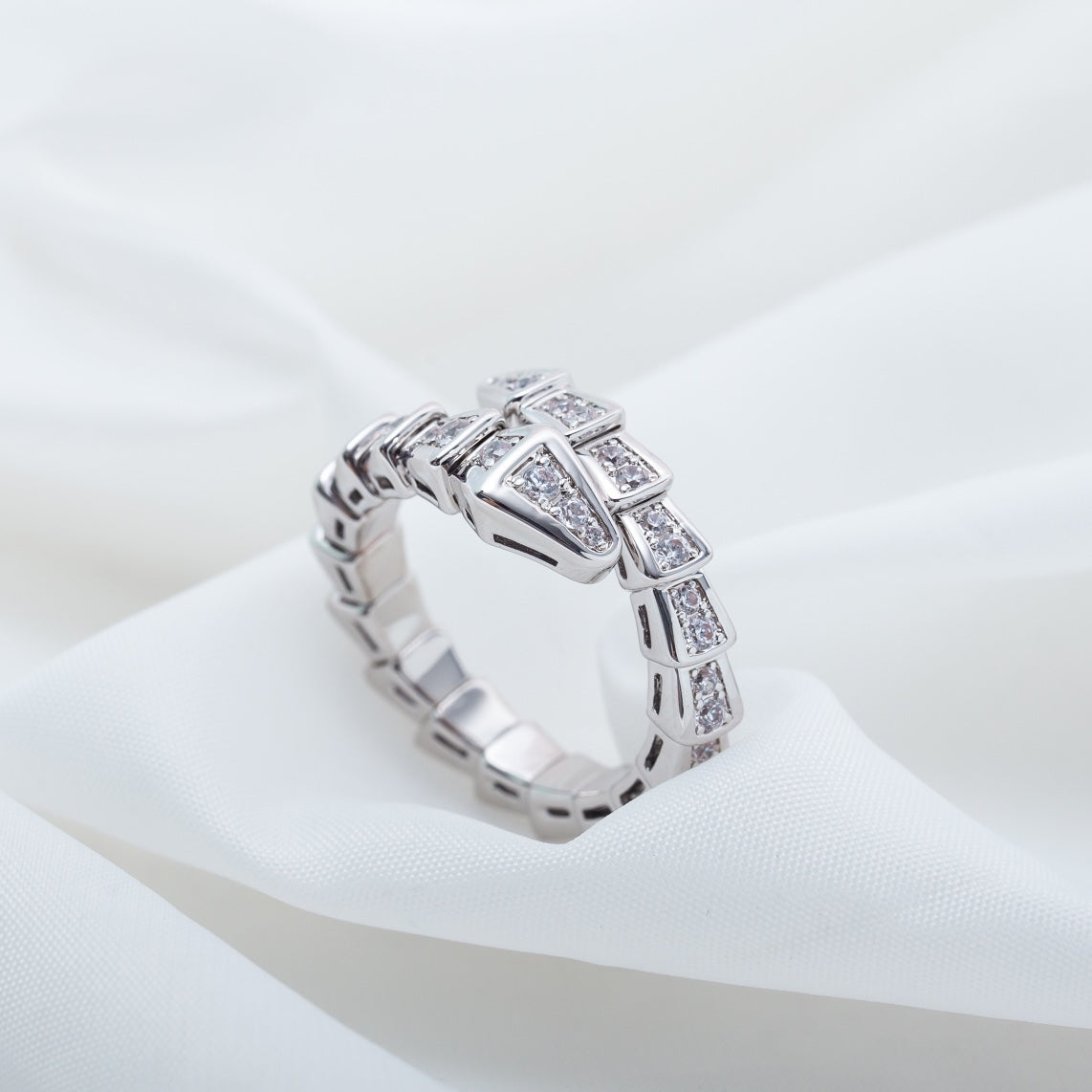 [✨Rose💎]BAGUE SERPENTI ARGENT PAVÉ DIAMANTS 4MM