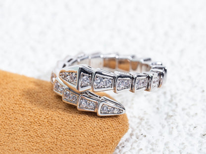 [✨Rose💎]BAGUE SERPENTI ARGENT PAVÉ DIAMANTS 4MM