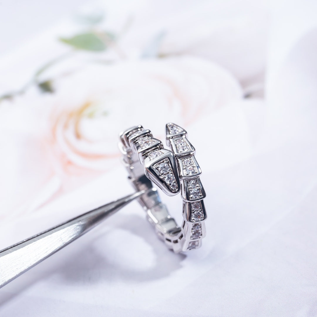 [✨Rose💎]BAGUE SERPENTI ARGENT PAVÉ DIAMANTS 4MM