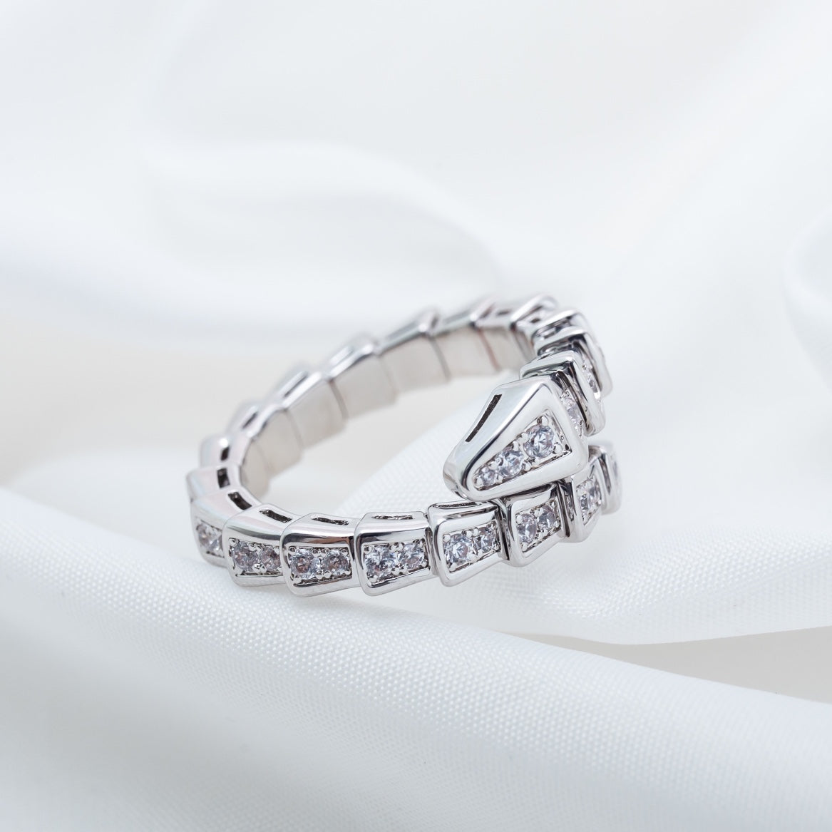 [✨Rose💎]BAGUE SERPENTI ARGENT PAVÉ DIAMANTS 4MM