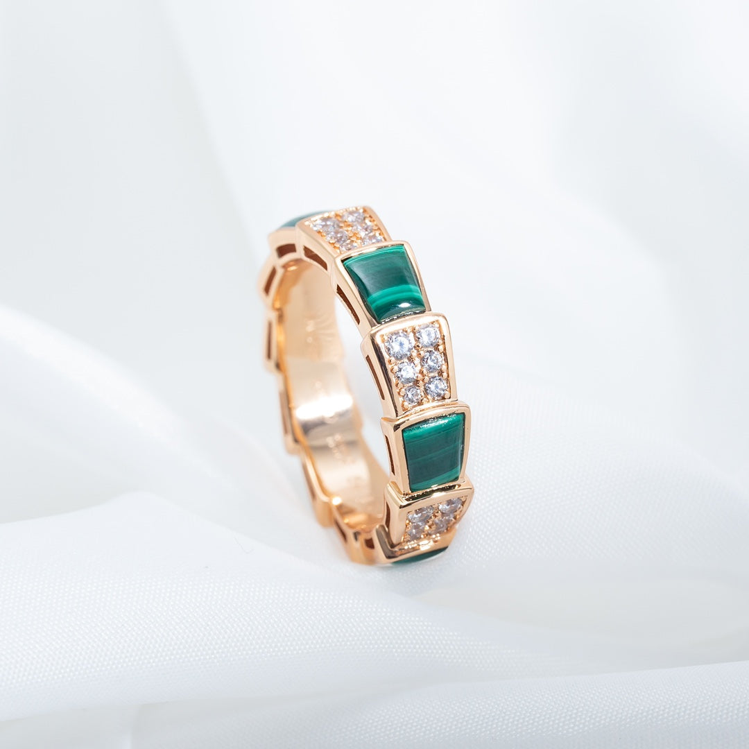 [✨Rose💎]BAGUE SERPENTI OR ROSE MALACHITE PAVÉE DIAMANTS 4MM