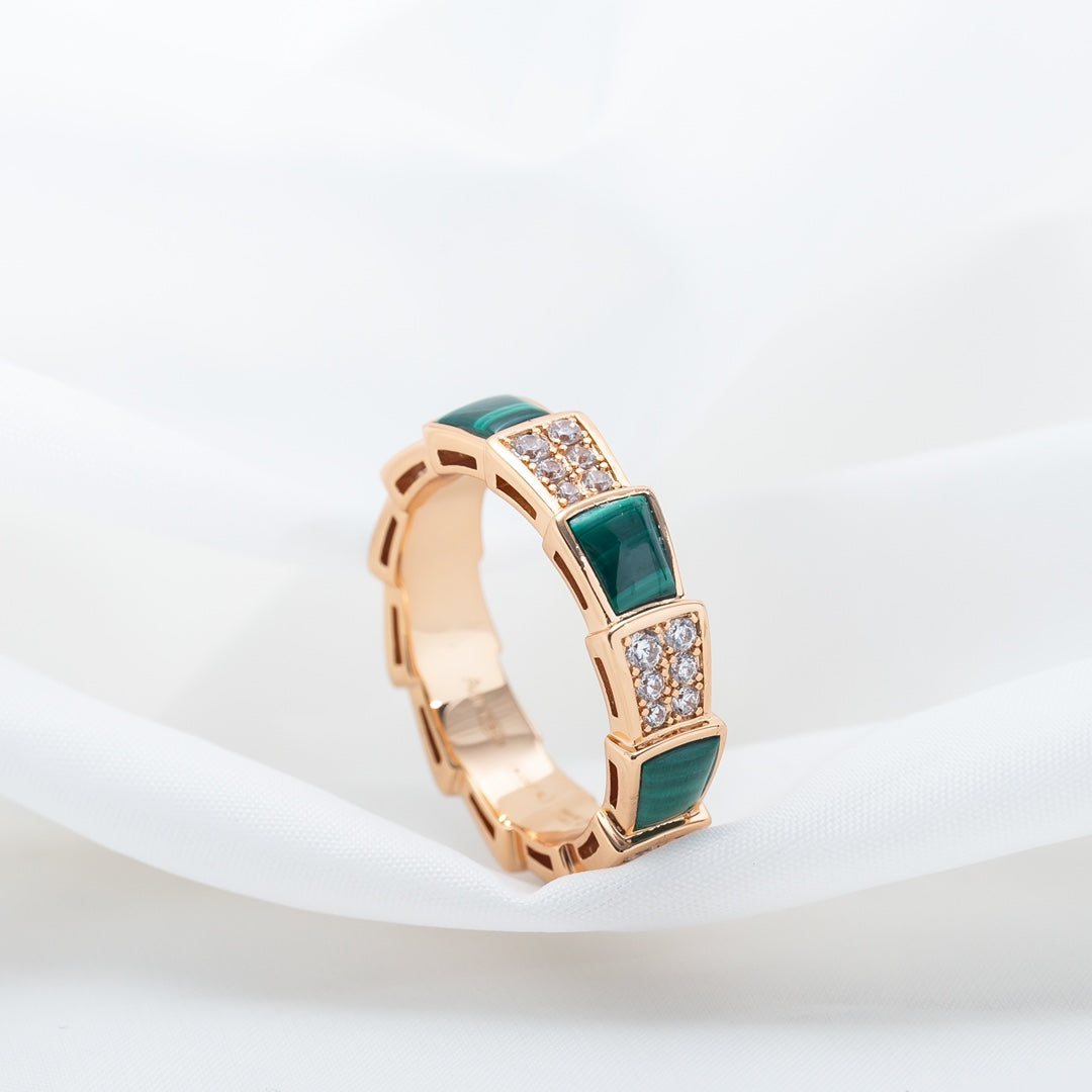 [✨Rose💎]BAGUE SERPENTI OR ROSE MALACHITE PAVÉE DIAMANTS 4MM