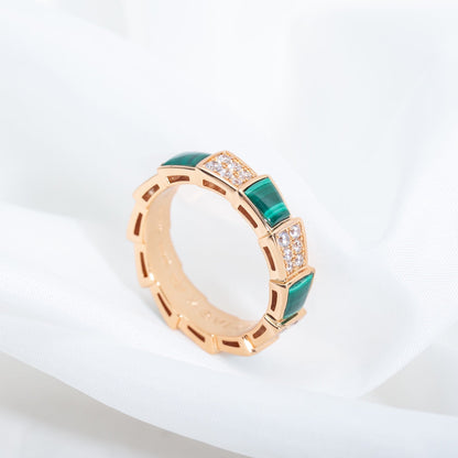 [✨Rose💎]BAGUE SERPENTI OR ROSE MALACHITE PAVÉE DIAMANTS 4MM