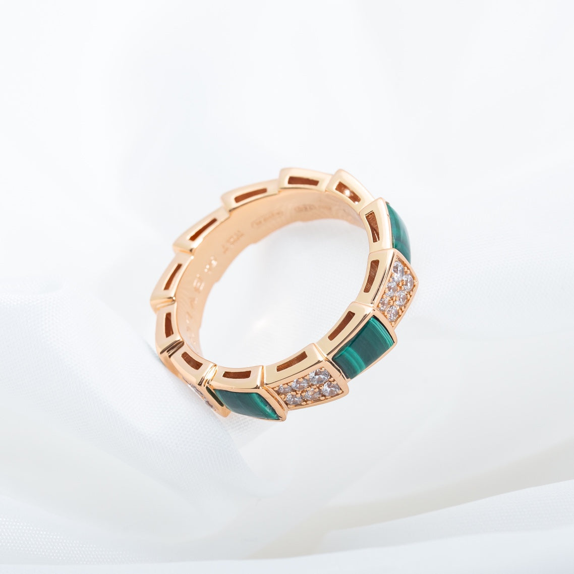 [✨Rose💎]BAGUE SERPENTI OR ROSE MALACHITE PAVÉE DIAMANTS 4MM