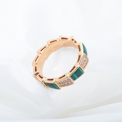 [✨Rose💎]BAGUE SERPENTI OR ROSE MALACHITE PAVÉE DIAMANTS 4MM