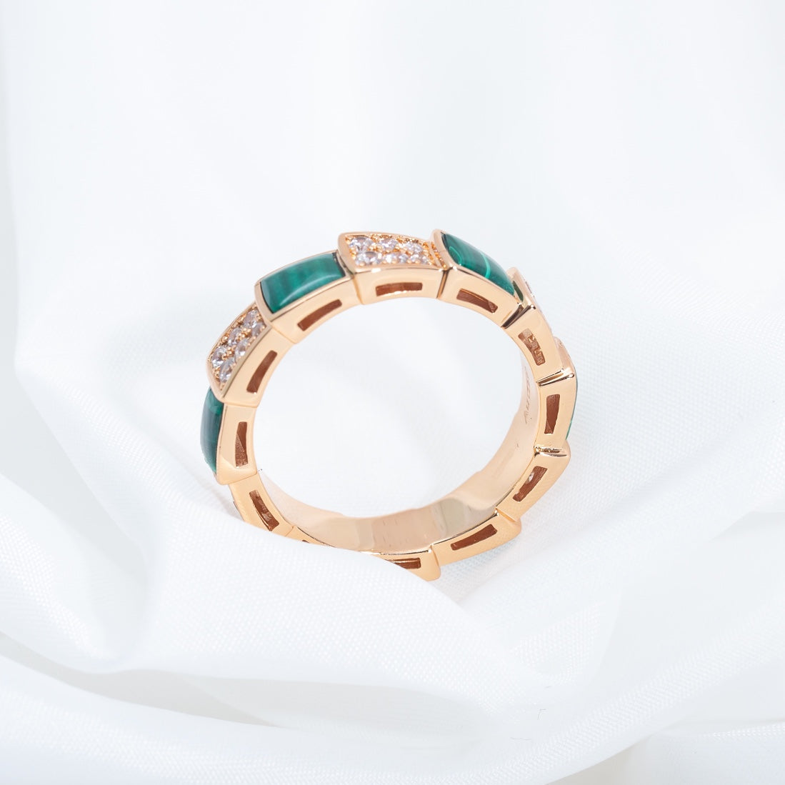 [✨Rose💎]BAGUE SERPENTI OR ROSE MALACHITE PAVÉE DIAMANTS 4MM