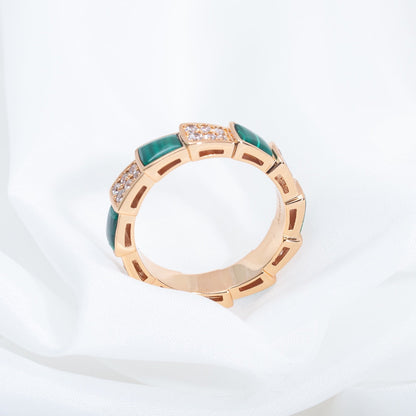 [✨Rose💎]BAGUE SERPENTI OR ROSE MALACHITE PAVÉE DIAMANTS 4MM