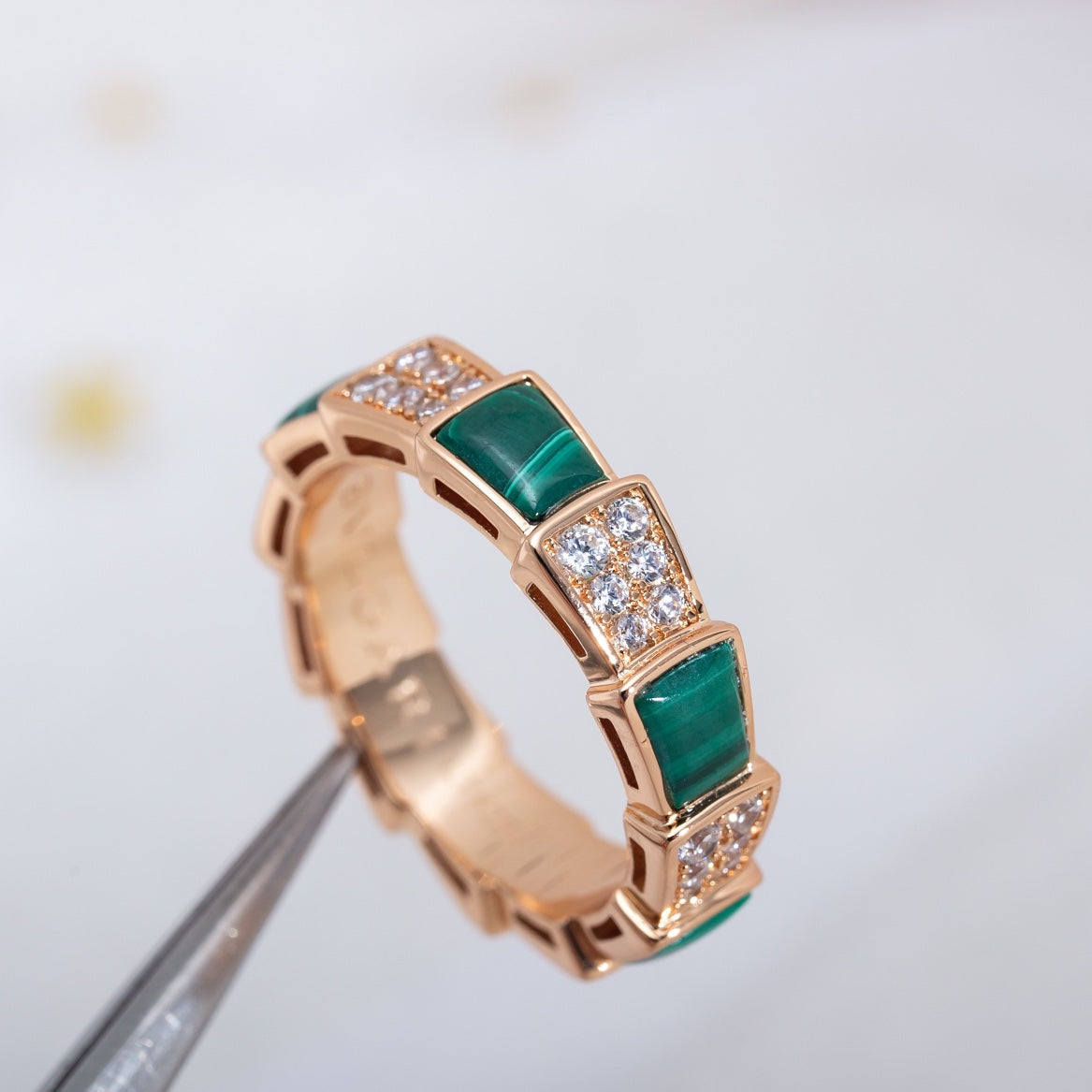 [✨Rose💎]BAGUE SERPENTI OR ROSE MALACHITE PAVÉE DIAMANTS 4MM